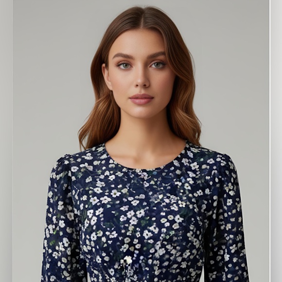 Boho Lantern Long Sleeve Floral Dress Blue - Picture 3 of 11
